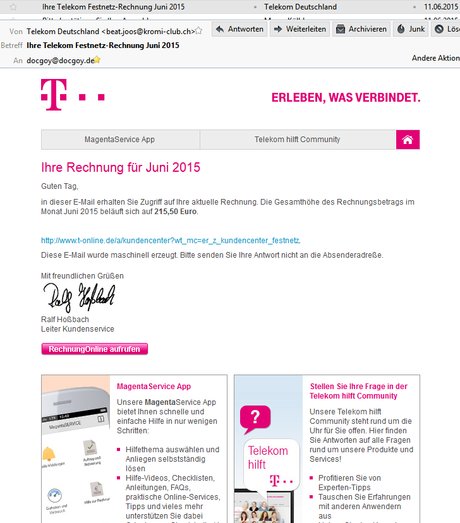 ACHTUNG! Falsche Telekom-Abrechnung