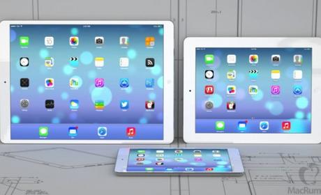 Vergleich iPad maxi (l.) mit iPad 4 (r.) und iPad maxi (u.)