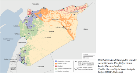 Quelle: bbc.com / Syria Needs Analysis Project (SNAP), Mai 2015)
