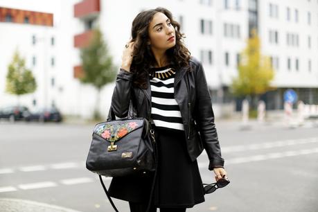 Pierre Cardin Bag Bomboogue Leather Jacket Oh My Love Neoprene Skirt Missguided Boxy Crop Top Marc B Marsala Bag Fashionblog Outfit Fall Look Samieze pattern tights