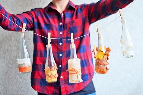 DIY: herbstliche Girlande aus Rotkäppchen Fruchtsecco Flaschen