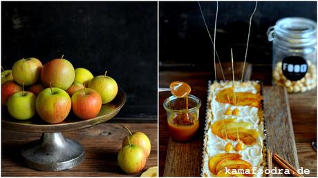 Herbstglückstarte mit karamellisierten Nüssen, Äpfeln, Gewürz-Schokocreme und Salzkaramell