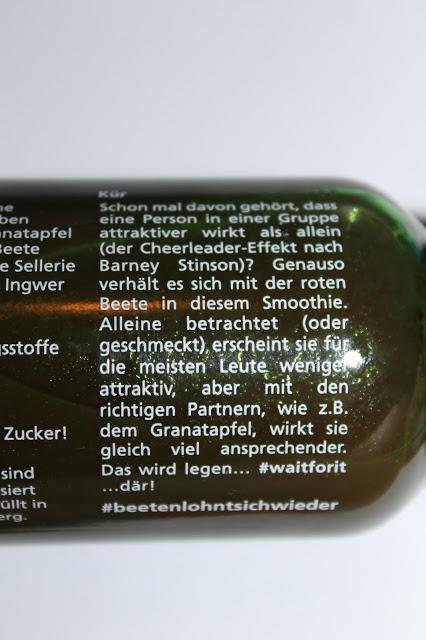 Gekostet: true fruits green smoothie rote beete + sellerie + granatapfel