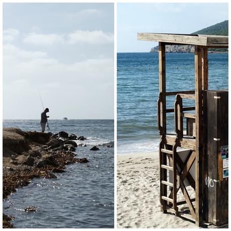 Blog + Fotografie by it's me! - Reisen - La Isla Blanca Ibiza, Santa Eurlaria - Angler an den Klippen und ein Rettungsschwimmerstand