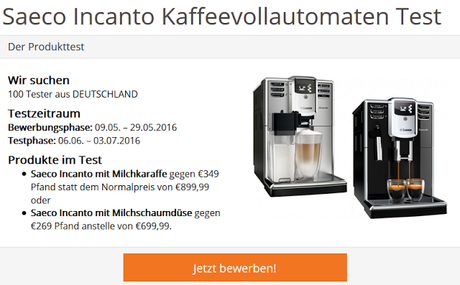 100 Tester für Saeco Incanto Kaffeevollautomat gesucht