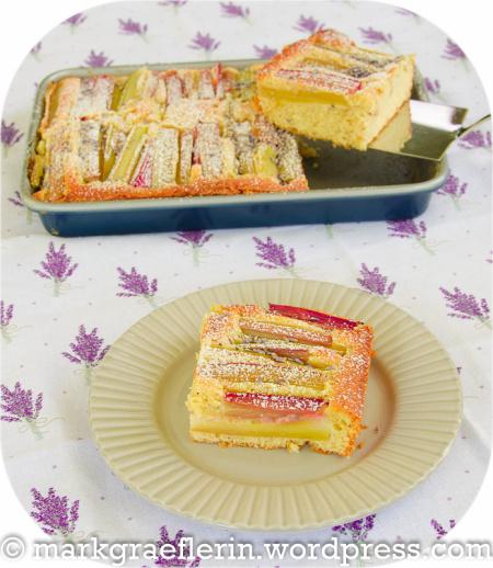 Versunkener Rhabarberkuchen mit Lavendelblüten für den kleinen Haushalt Versunkener Rhabarberkuchen 1