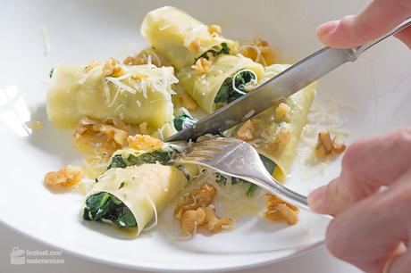Pasta Involtini mit Spinat & Ziegenkäse | Madame Cuisine Rezept