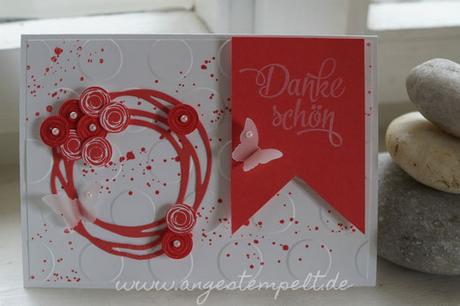 Dankeskarte in melonensorbet Danke mit Swirly Bird und wunderbar verwickelt von Stampin´Up! - Patricia Stich 2016