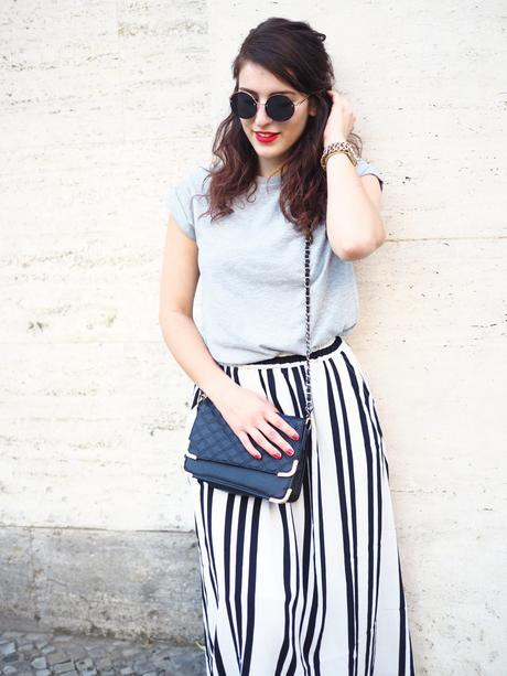 zaful striped skirt street style summer asos quilted chain bag adidas white superstar round sunglasses summer look midi length