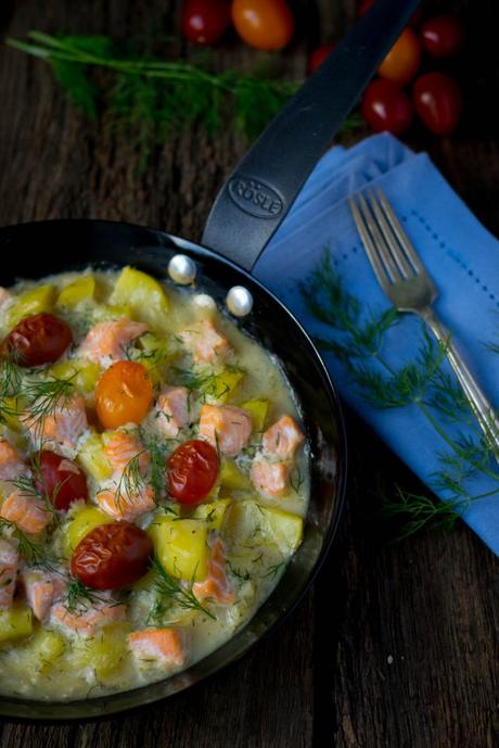 Super vorzubereiten + richtig lecker schmeckt diese Kartoffel Lachs Pfanne Cremige Kartoffel Lachs Pfanne mit Dill