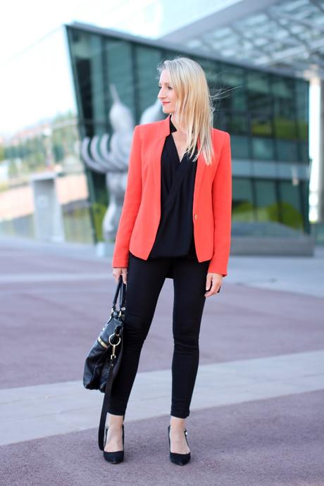 Black basics with a coral twist