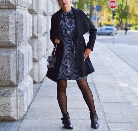 Outfit: Bow Tie Dress, Fishnet Stockings, Furla Bag and Ankle Boots