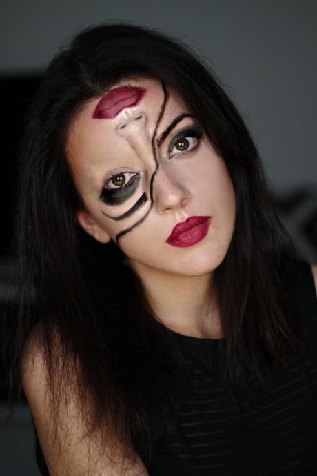 2 Last-Minute Halloween Looks - The Half-Face Girl & Splattered nails last minute Halloween Make up