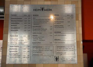 HeimWerk Schwabing Fast Slow Food Restaurant Standardspeisekarte