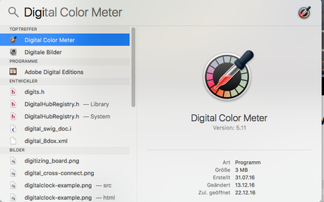 Wie können Farbwerte auf einem Mac OS X 10.12.2 Sierra angezeigt werden?