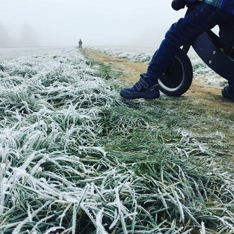 Laufrad fahren in Frost und Nebel