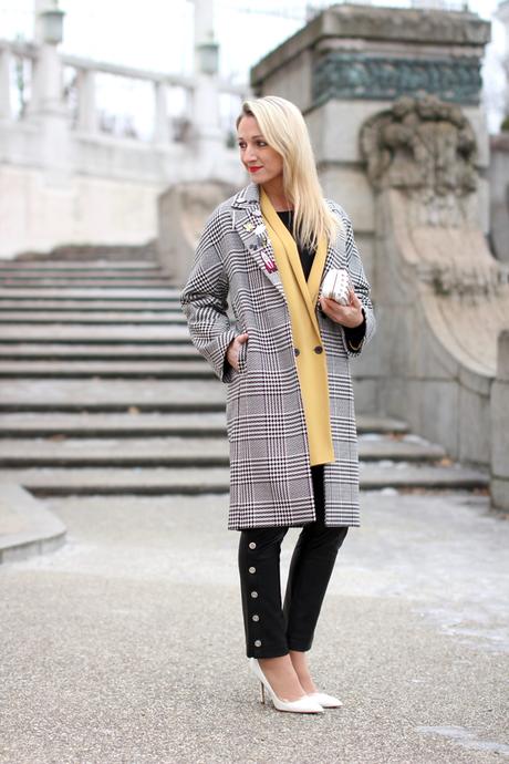 Houndstooth coat & leather pants