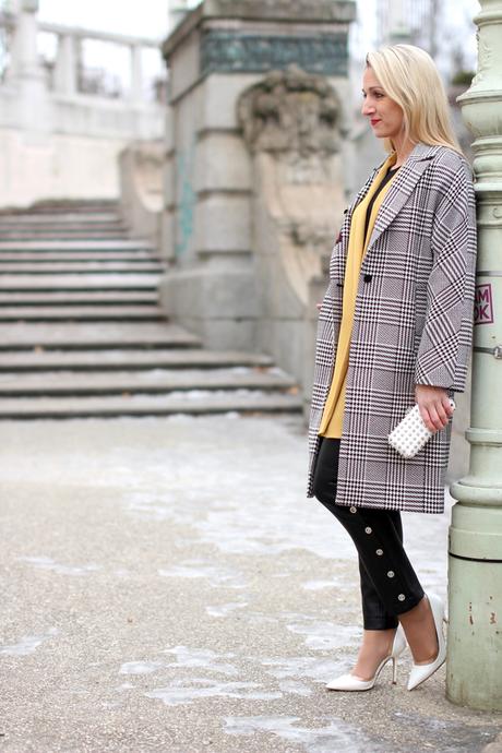Houndstooth coat & leather pants
