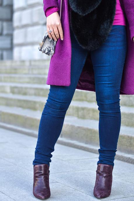 Outfit: Fake Fur, Berry Coat, Furla and ankle Booties
