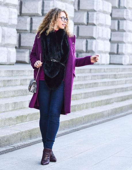 Outfit: Fake Fur, Berry Coat, Furla and ankle Booties