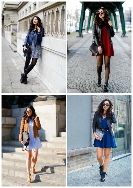 Spring Uniform // Leather Jacket and Dress collage