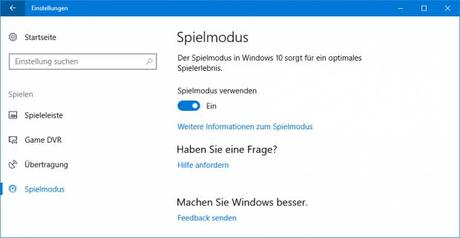 Der Spielmodus von Windows 10 1703