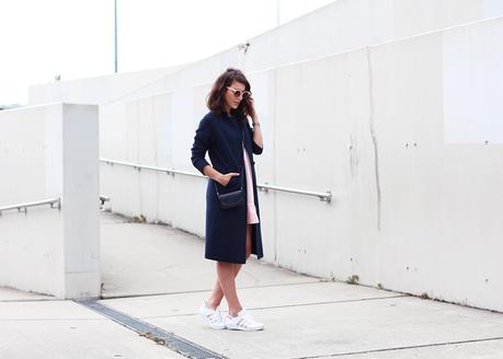 pink ruffle dress reserved shift fitted coat blue color trend 2017 how to wear style streetstyle berlin blog samieze adidas superstar 9
