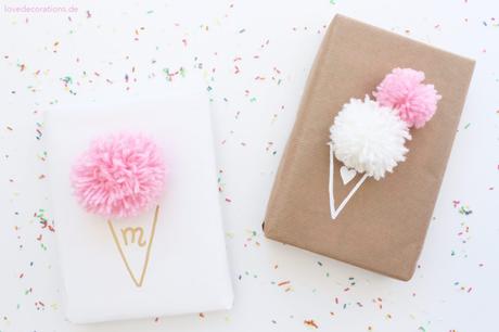 DIY Eis-Pompoms Geschenkverpackung | DIY Ice Cream Pompoms Gift Wrapping
