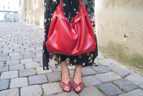 #ootd Maxikleid mit Blumenmuster vom Zara, Hugo Boss Sandalen und Tasche von Francesco Biasia