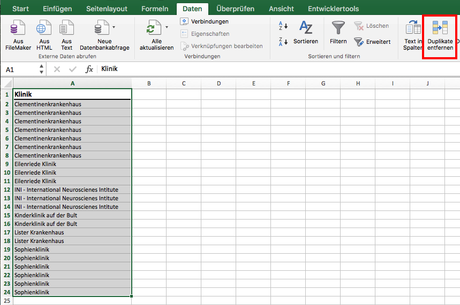 Excel Mac Os X: Doppelt Einträge in Zeilen/Spalten entfernen