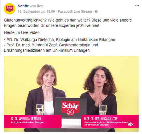 Dem Bauch eine Stimme geben – Zöliakie Aufklärung im September 2017 – Livechat Folge 2 auf der Schär Facebook Fanpage Schär Live Chat Folge 2