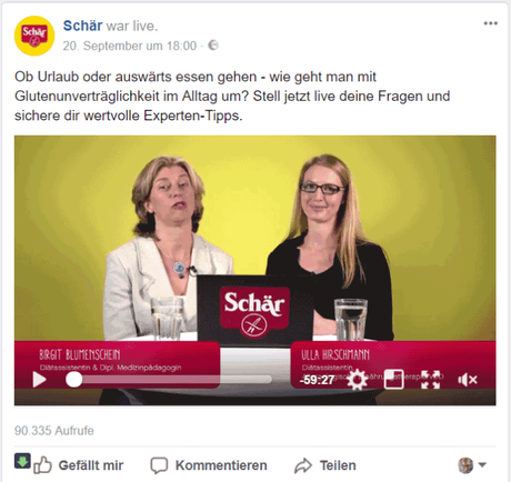 Dem Bauch eine Stimme geben – Zöliakie Aufklärung im September 2017 – Livechat Folge 3 auf der Schär Facebook Fanpage Schär Livechat Folge 3