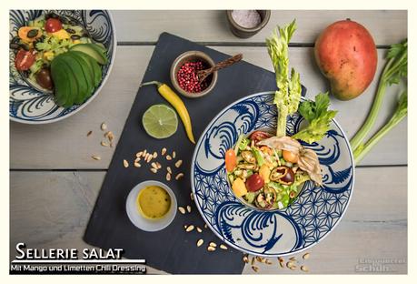 Eiswuerfel Im Schuh kocht schnell: Sellerie Salat mit Mango und Limetten Chili Dressing (vegan)