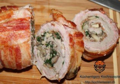 Roulade mit Speckmantel und Spinat und Pilzen Roulade mit Speckmantel und Spinat und Pilzen