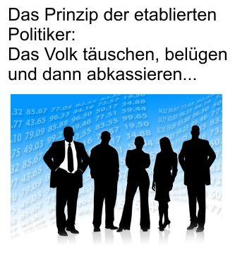 Deutschlands etablierte Politiker handeln, unterstützt von den Medien, nach dem Juncker-Prinzip: Das Volk täuschen, belügen und dann abkassieren