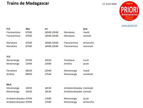 Eisenbahn in Madagaskar: Fahrplan von PRIORI Reisen
