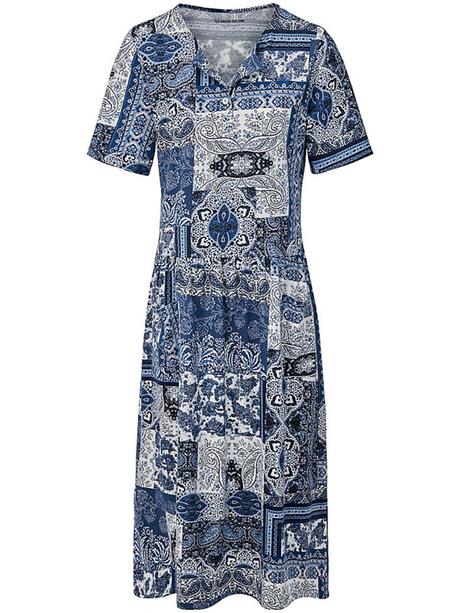 Green Cotton – umweltfreundliche Kleider bei Peter Hahn green cotton Jersey Kleid mit Halbarm in Jeansblau und Weiss