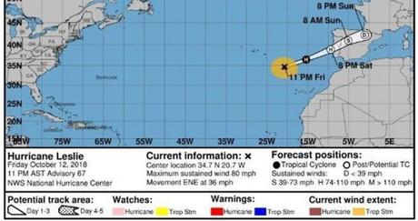 Der Hurrikan „Leslie“ könnte in den nächsten Stunden Spanien erreichen