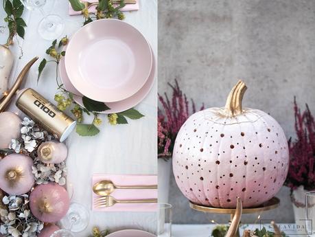 Rosé Pumpkin – Halloween Tischdekoration in Rosè und Gold