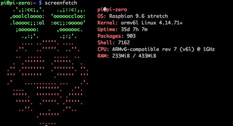 System-Info mit ASCII-Art-Logo 藝術 nach dem Login auf dem Raspberry Pi anzeigen mit linuxlogo (Version 5.11) und screenfetch (Version 3.6.8)
