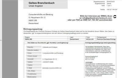 Dubioses Angebot von GelbesBranchenbuch.com