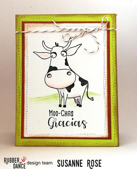 Clean & Simple Card with the Cute Cow Stamp from Rubber Dance