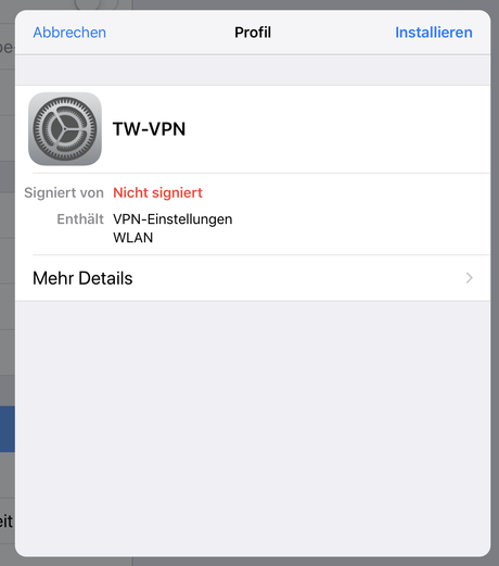Wie kann ein VPN-on-Demand Profil auf das neuen IPhone X bzw. IPad Pro mit webdav installiert werden?