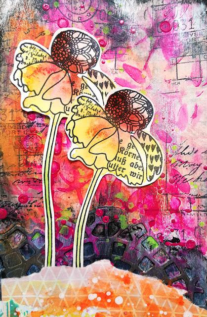 Mixed Media Tag using the Rubber Dance Doodle Flowers (Video Tutorial)
