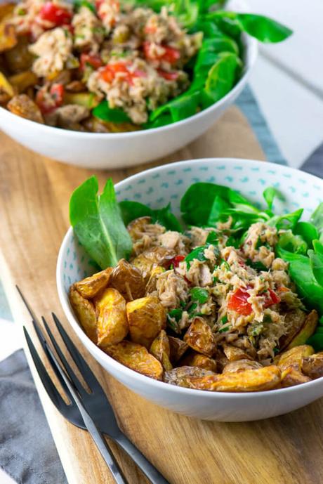 *Gewinnspiel* Baked Potatoe Bowl mit Sauce Hollandaise Musst du probieren - Kartoffelecken aus der Heißluftfritteuse mi leckerem Thunfisch Salat