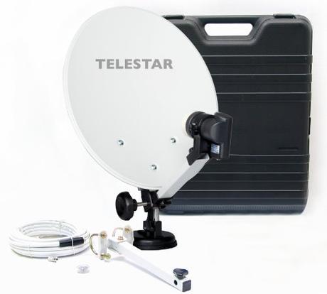 Mobile Sat-Anlage Test 2019 | Vergleich der besten mobilen Sat-Anlagen Telestar Camping-Sat-Anlage (Hartschalenkoffer, 13,7 Zoll (35 cm) Spiegel , Single-LNB (0,1dB), Kompass, Kabel 10m, diverse Halter)