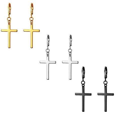 JewelryWe Schmuck 3 Paar Unisex Creolen, Edelstahl Klassisches Kreuz Ohrringe Ohrstecker Ohrhänger Ohr-Piercing für Herren Damen, Schwarz Gold Silber JewelryWe Schmuck 3 Paar Unisex Creolen, Edelstahl Klassisches Kreuz Ohrringe Ohrstecker Ohrhänger Ohr-Piercing für Herren Damen, Schwarz Gold Silber