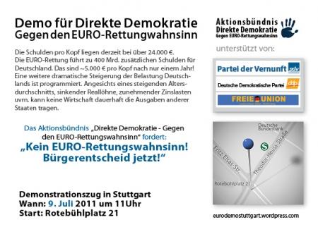 Anti-Euro-Demonstration am 9. Juli in Stuttgart (11 Uhr)