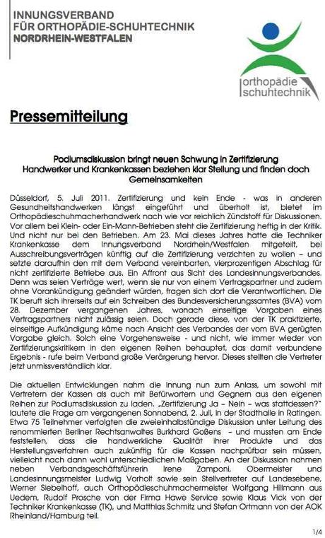 Die Podiumsdiskussion der Innung für Orthopädie-Schuhtechnik Rheinland/Westfalen zur Zertifizierung: Wenn die Heissgeliebten zu Hurenkindern werden…