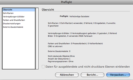 Durch Preflight in InDesign Dateien zur PDF verpacken